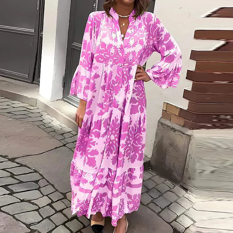 Avira Boho Printed Long Sleeve Midi Dress