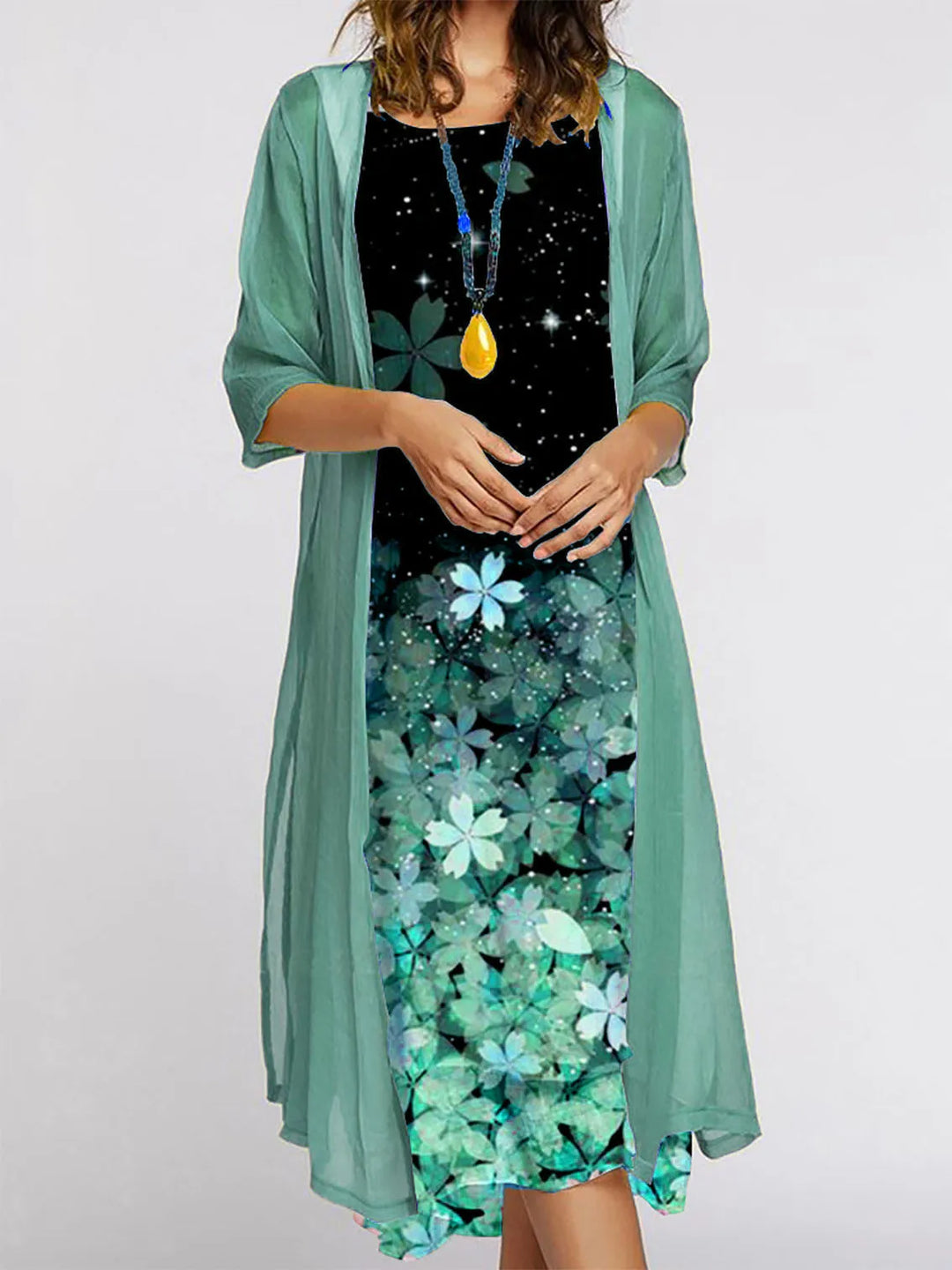 Kia Floral Cardigan Midi Dress