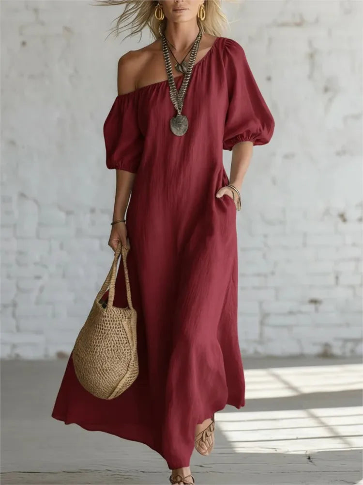 Amber One Shoulder Puff Sleeve Maxi Dress