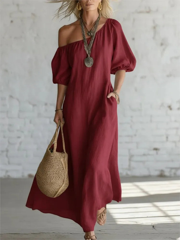 Amber One Shoulder Puff Sleeve Maxi Dress