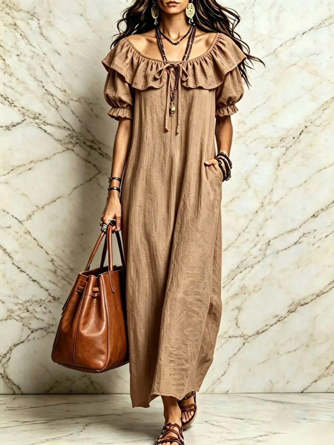 Evangeline Off Shoulder Boho Maxi Dress