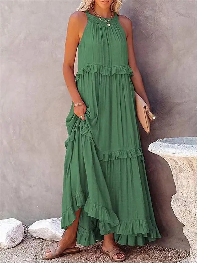 Avah Ruffle Trim Maxi Dress