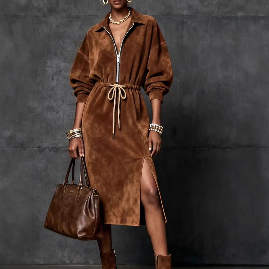 Adeline Adjustable Suede Maxi Dress