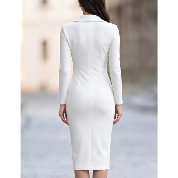 White sheath dress back view showing fitted silhouette