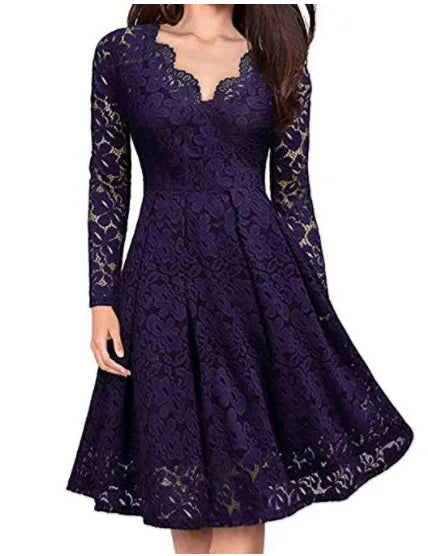Wynne Lace Long Sleeve V Neck Midi Dress