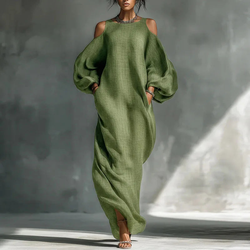 Olive Bohemian Linen Maxi Dress