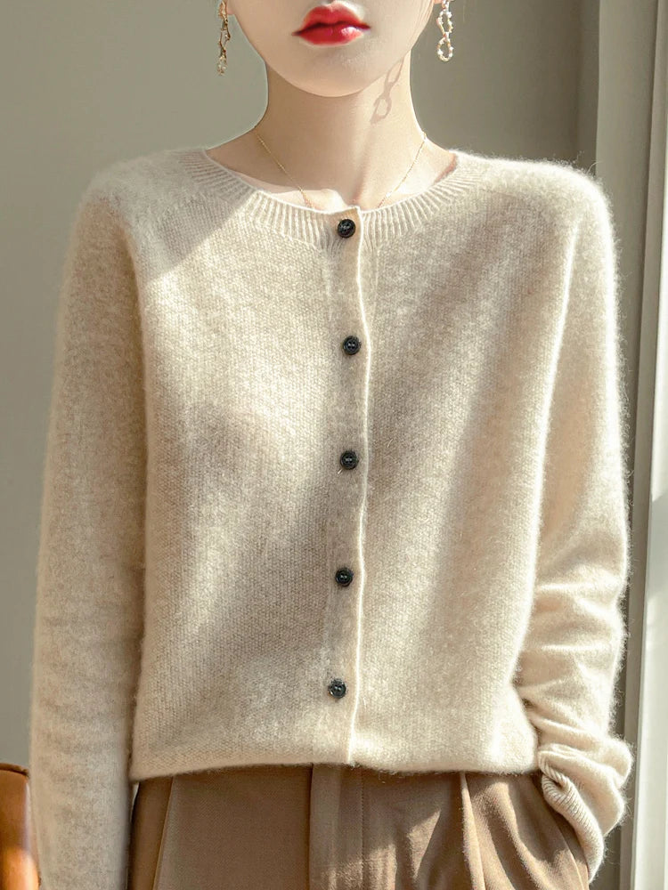 Emmeline Crewneck Wool Cardigan