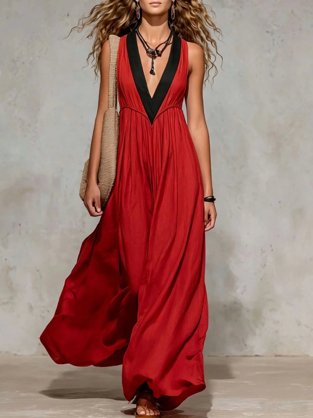 Christina V Neck Flowy Maxi Dress