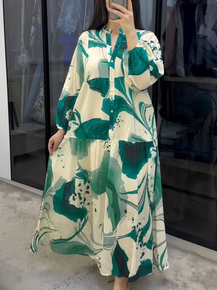 Rhea Elegant Bohemian Floral V Neck Maxi Dress