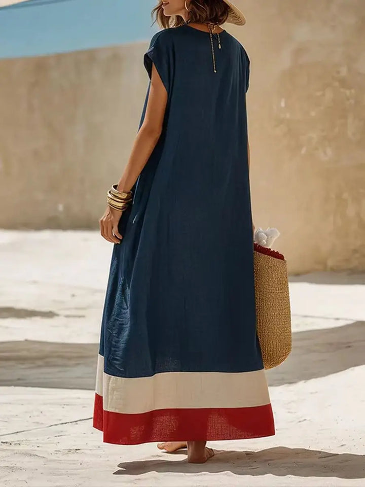 Cambria Striped V Neck Maxi Dress
