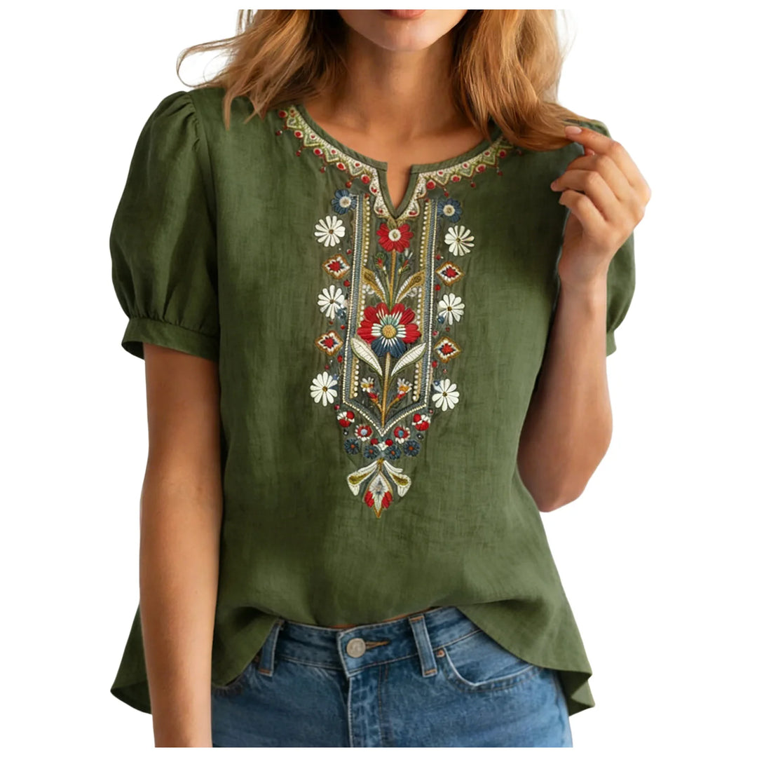 Mallorie Embroidered Linen Blouse