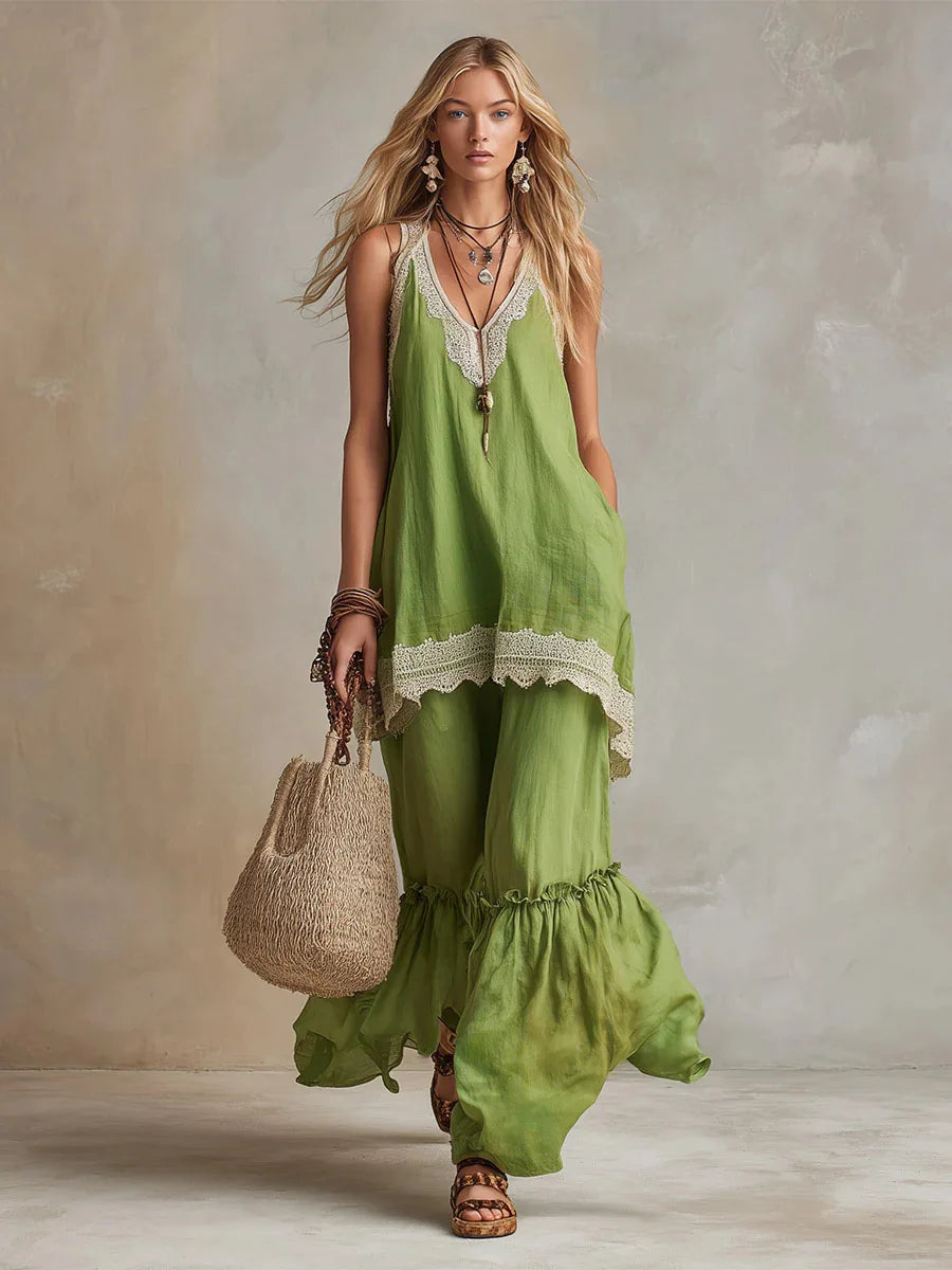 Vangie Ruffle Hem Two Piece Set