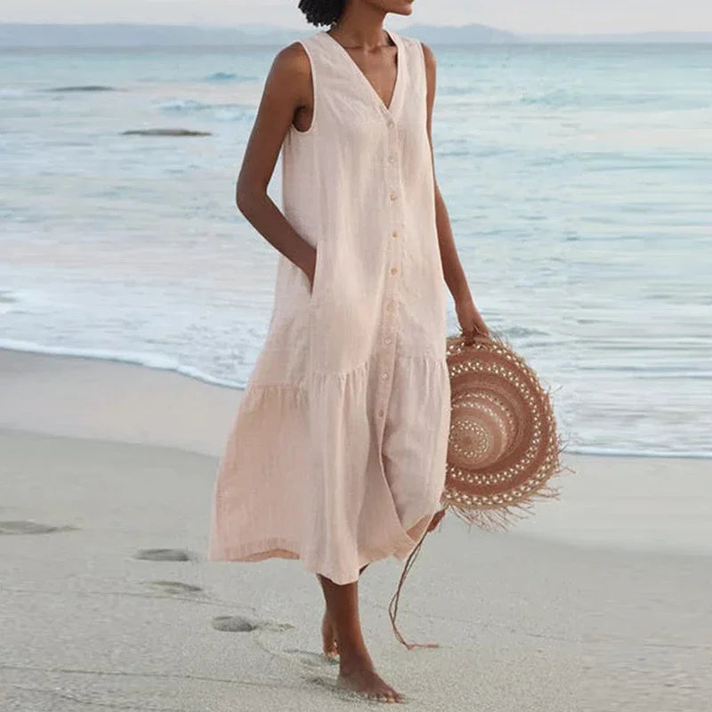 Rosaline Relaxed V Neck Midi Dress