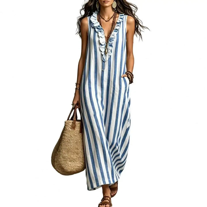 Rayna Striped Linen Maxi Dress