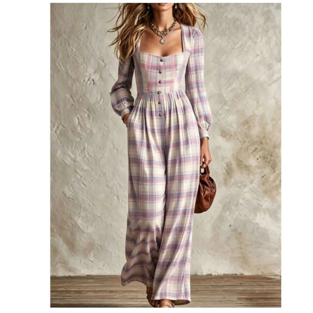 Rosalind Plaid Wide Leg Jumpsuit