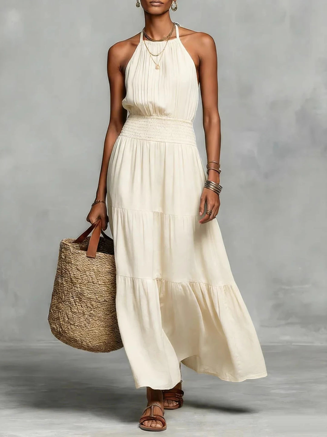 Chloe Bohemian Halter Neck Tiered Maxi Dress