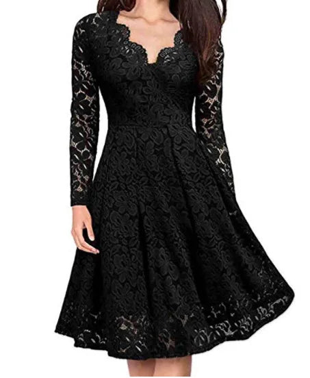 Wynne Lace Long Sleeve V Neck Midi Dress