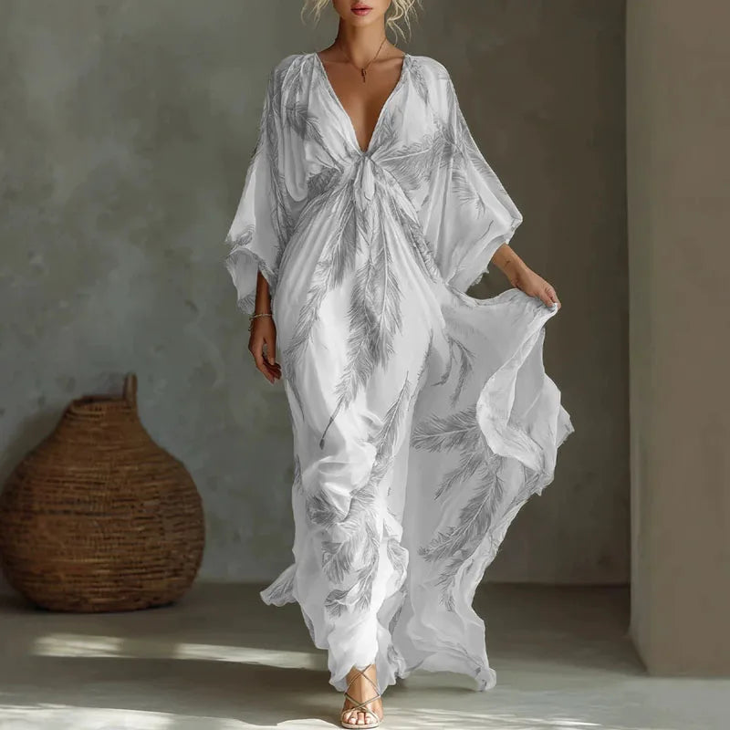 Isadora Feather Print Maxi Dress
