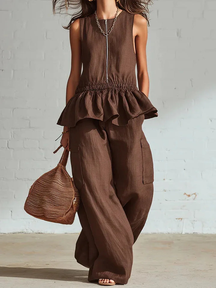 Victoria Sleeveless Ruffle Trim Two-Piece Set