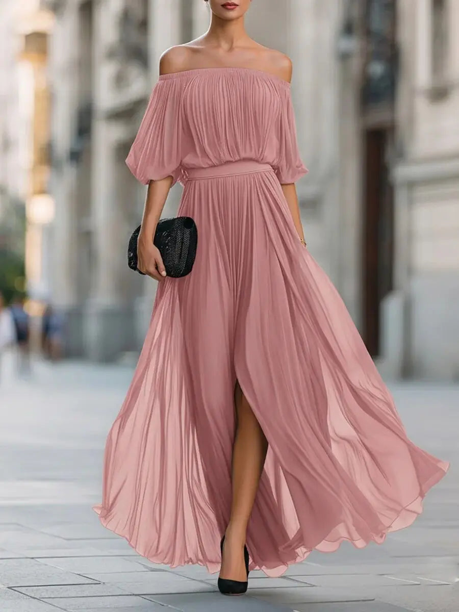Arabella Elegant Flowy Off Shoulder Maxi Dress