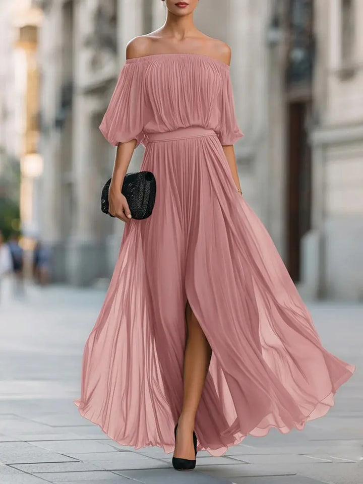 Arabella Elegant Flowy Off Shoulder Maxi Dress