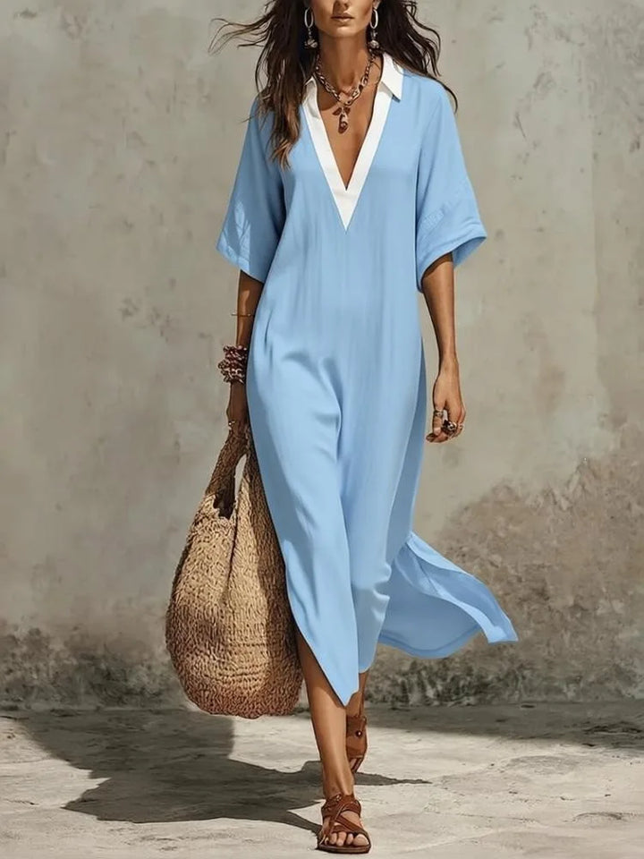 Chloe Bohemian Deep V Short Sleeve Maxi Dress