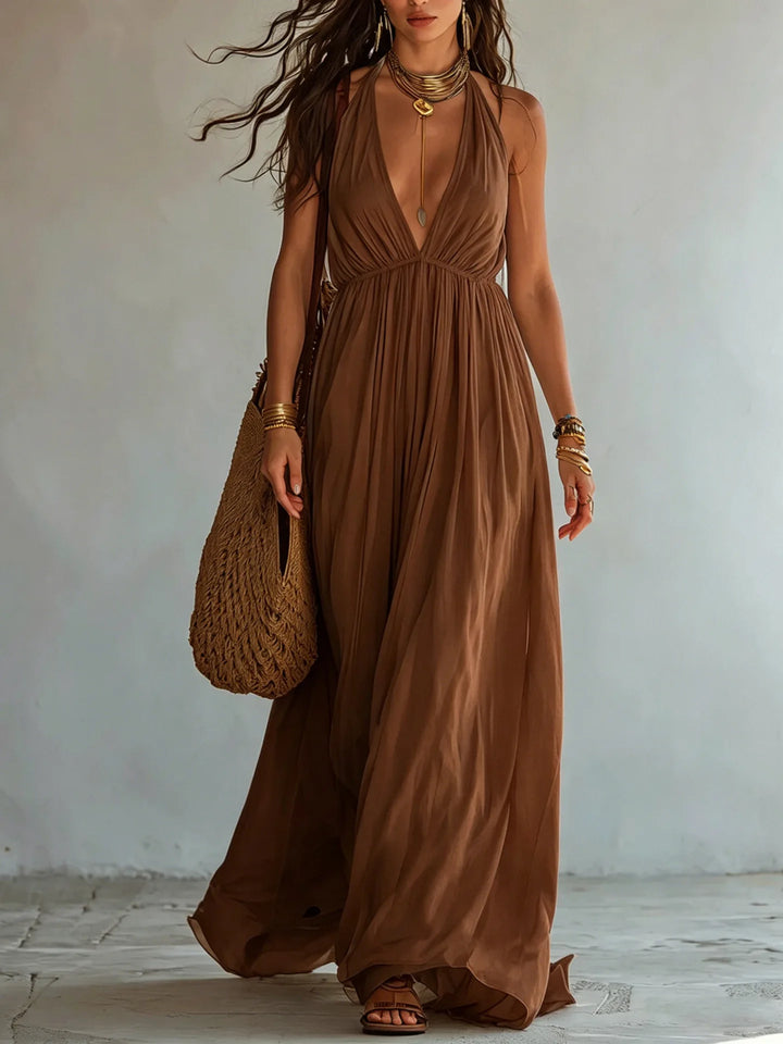 Evelina Deep V Neck Maxi Dress
