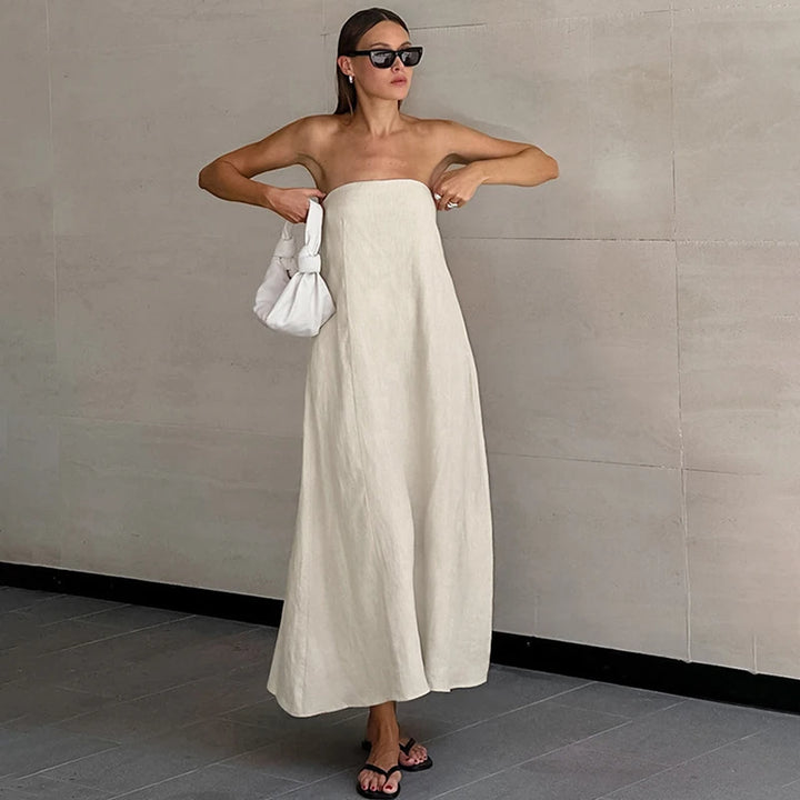 Maren Off Shoulder Linen Maxi Dress