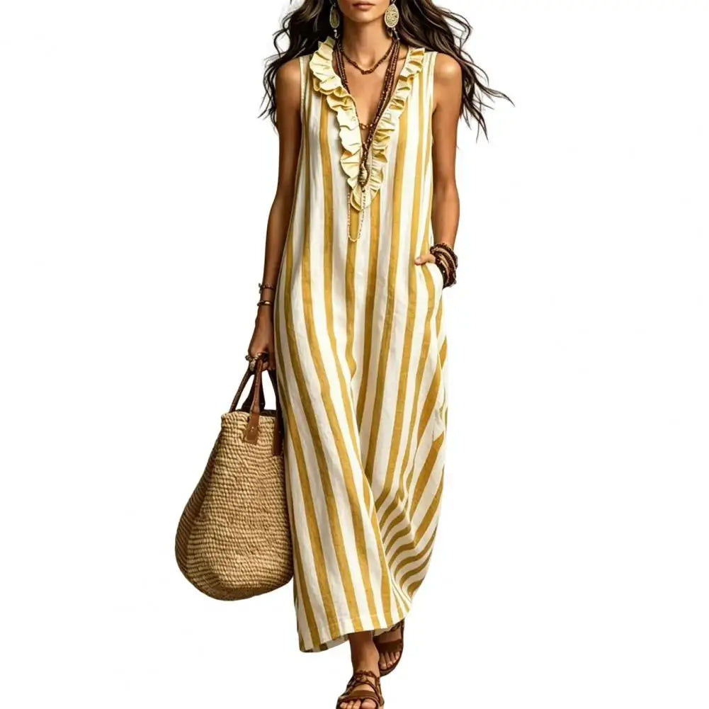 Rayna Striped Linen Maxi Dress