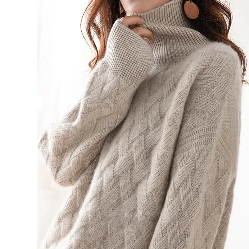 Clara Basketweave Turtleneck Sweater