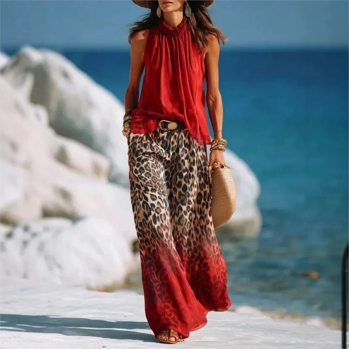 Elaria Elegant Leopard Print Palazzo Set