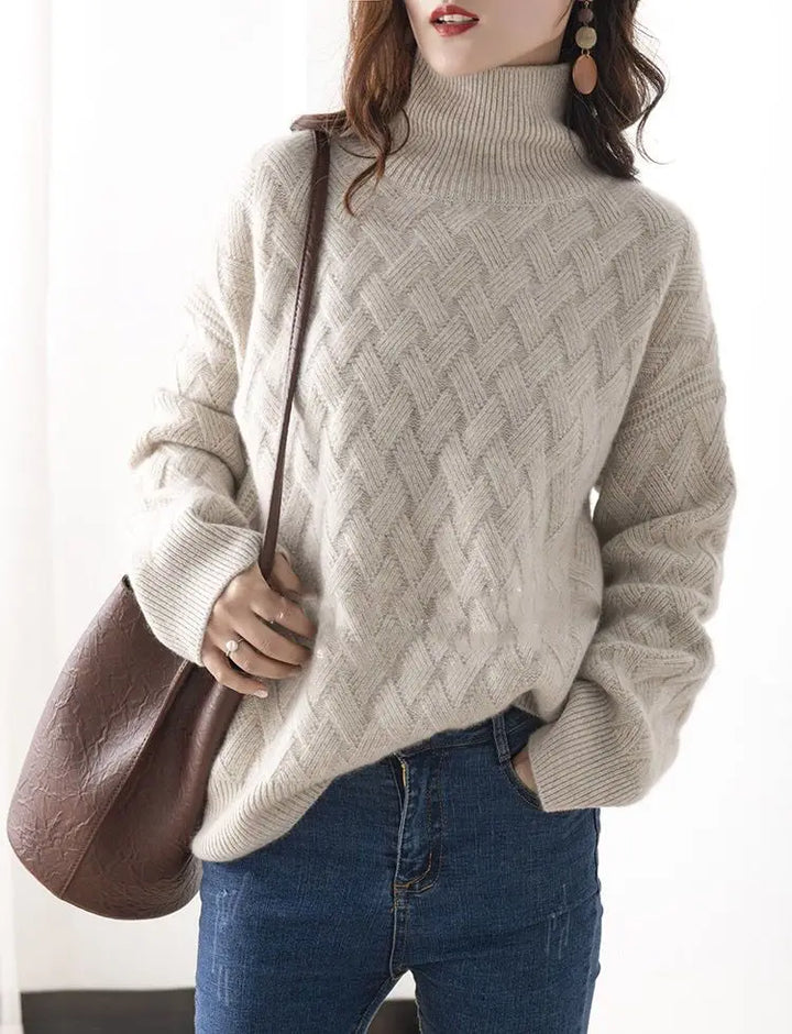 Clara Basketweave Turtleneck Sweater
