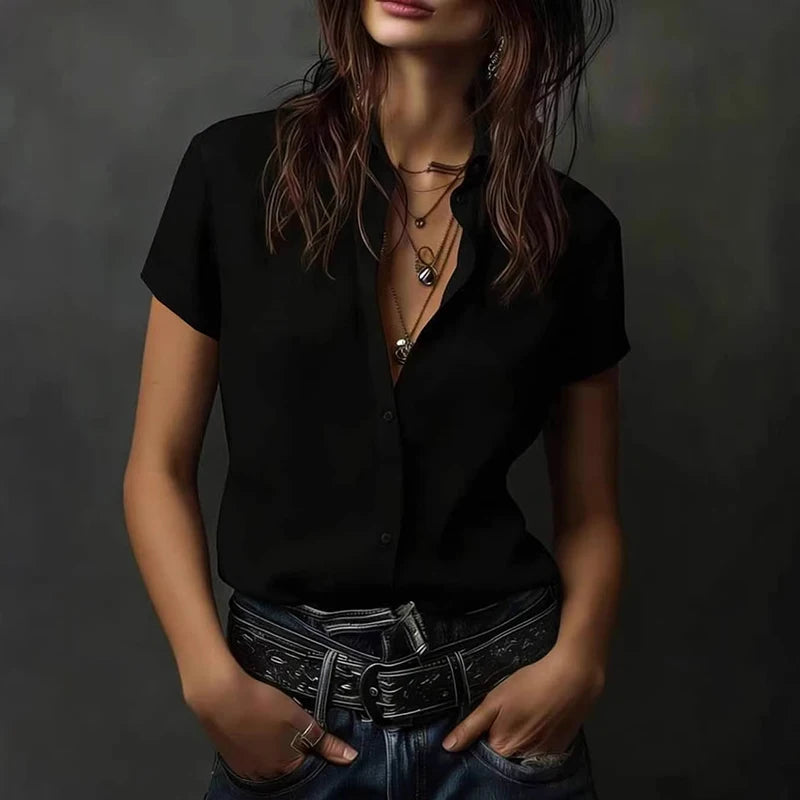 Roselyn V Neck Short Sleeve Blouse