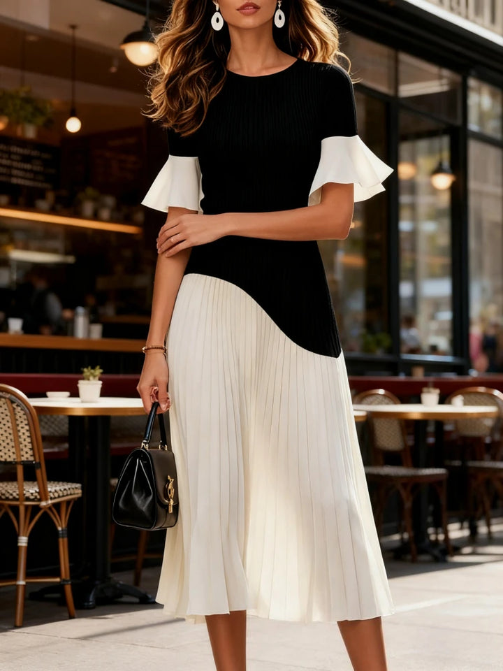Aurelia Contrast Pleated Midi Dress