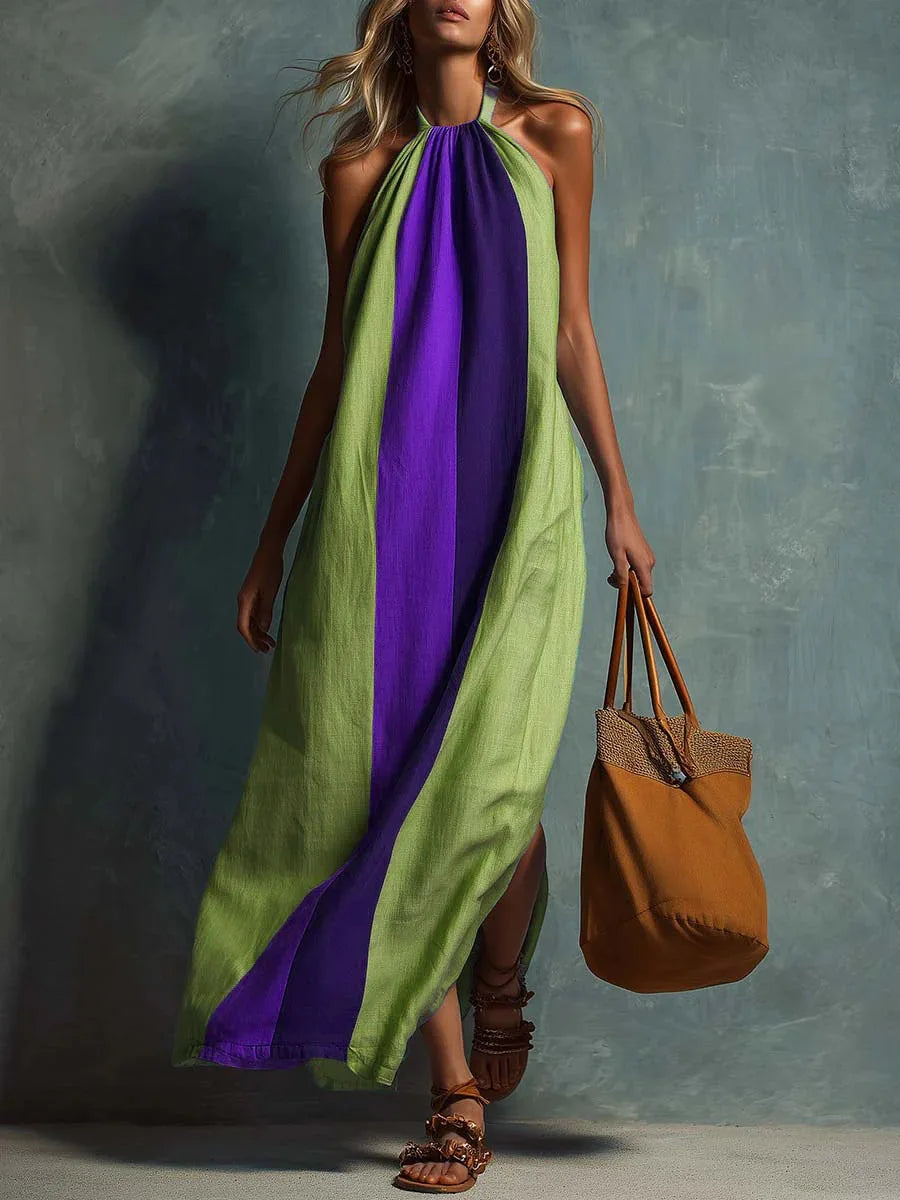 Zafira Color Block Halter Maxi Dress
