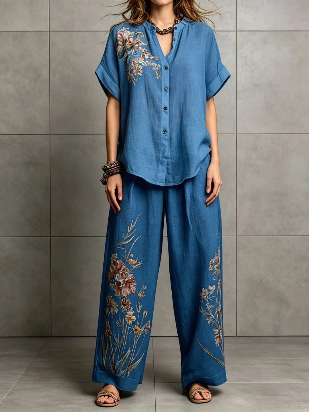 Dianne Bohemian Floral Printed Wide Leg Pants Set