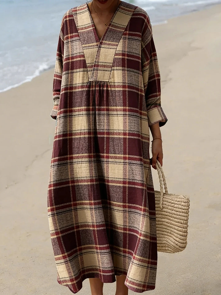 Delaney V Neck Plaid Midi Dress