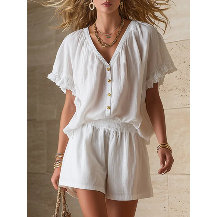 Brinley Flutter Sleeve Neck Two-Piece Set