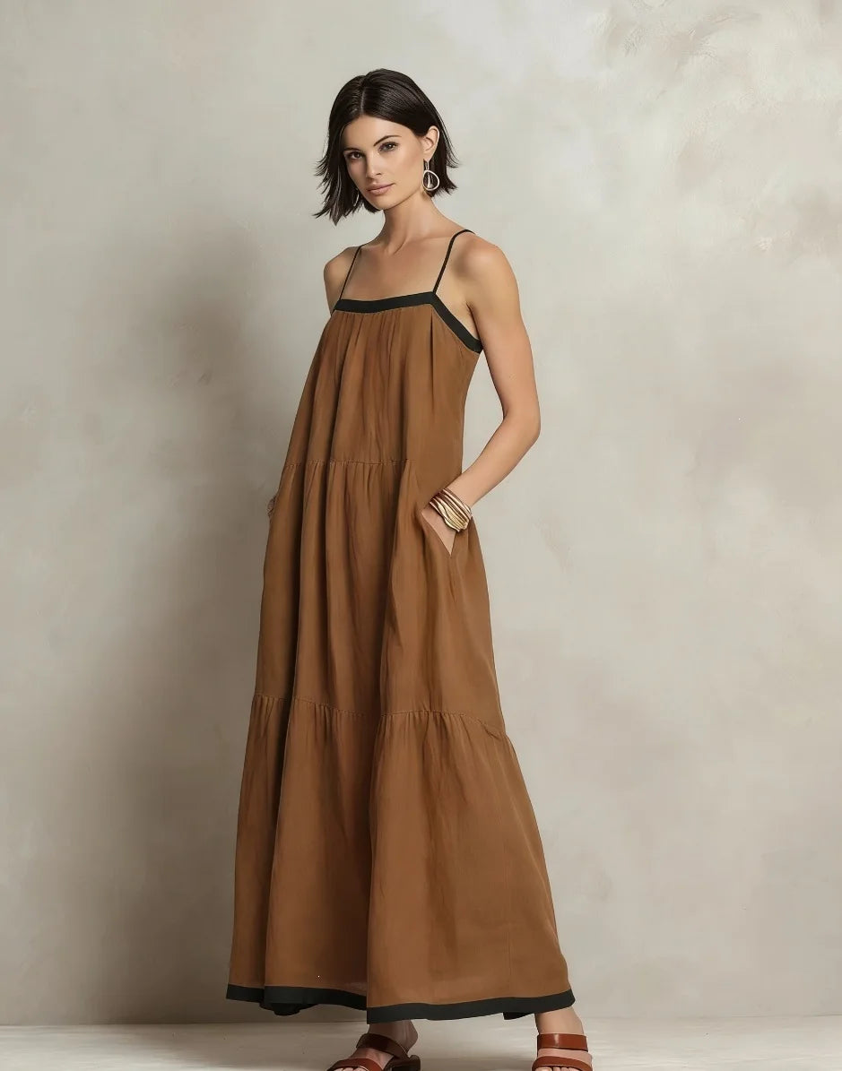 Iris Bohemian Spaghetti Strap Linen Maxi Dress