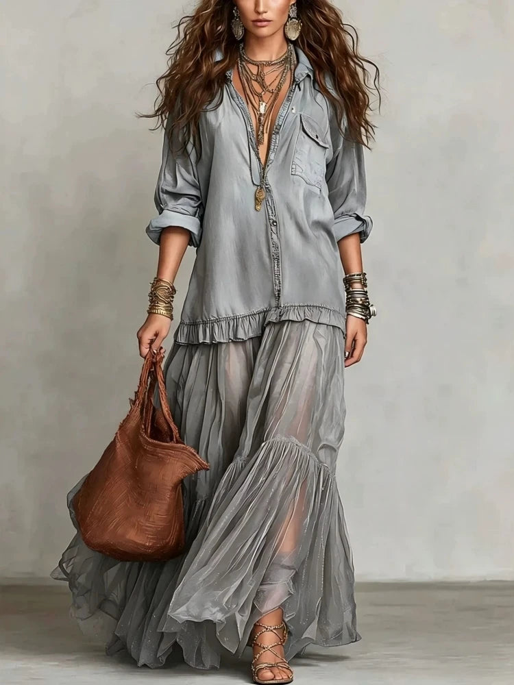 Marlowe Flowy Denim Maxi Dress
