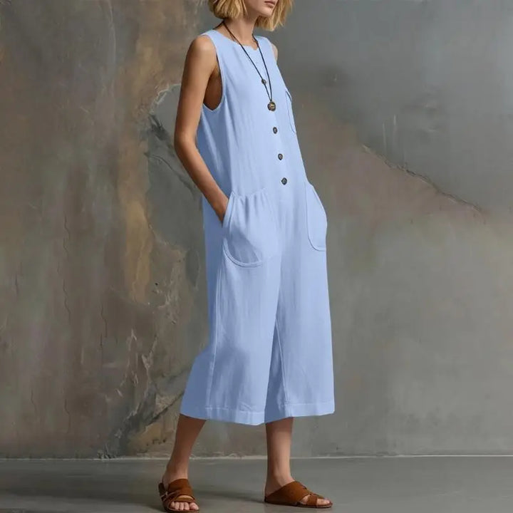 Talia Button Front Realxed Dungaree Jumpsuit