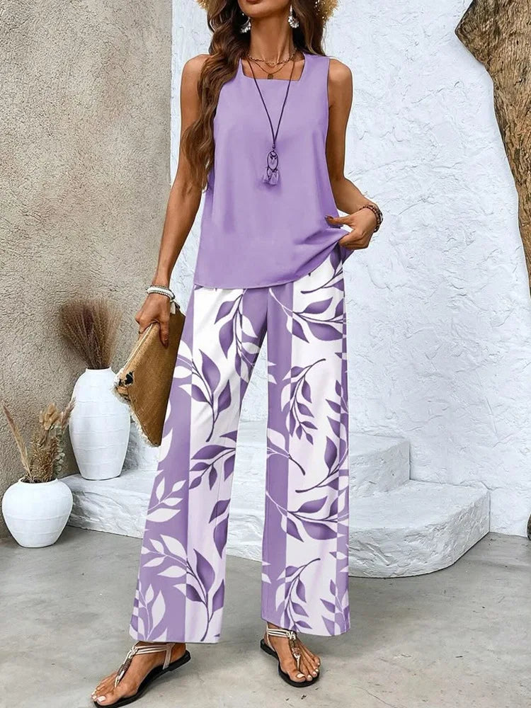 Marceline Leaf Print Two-Piece Set