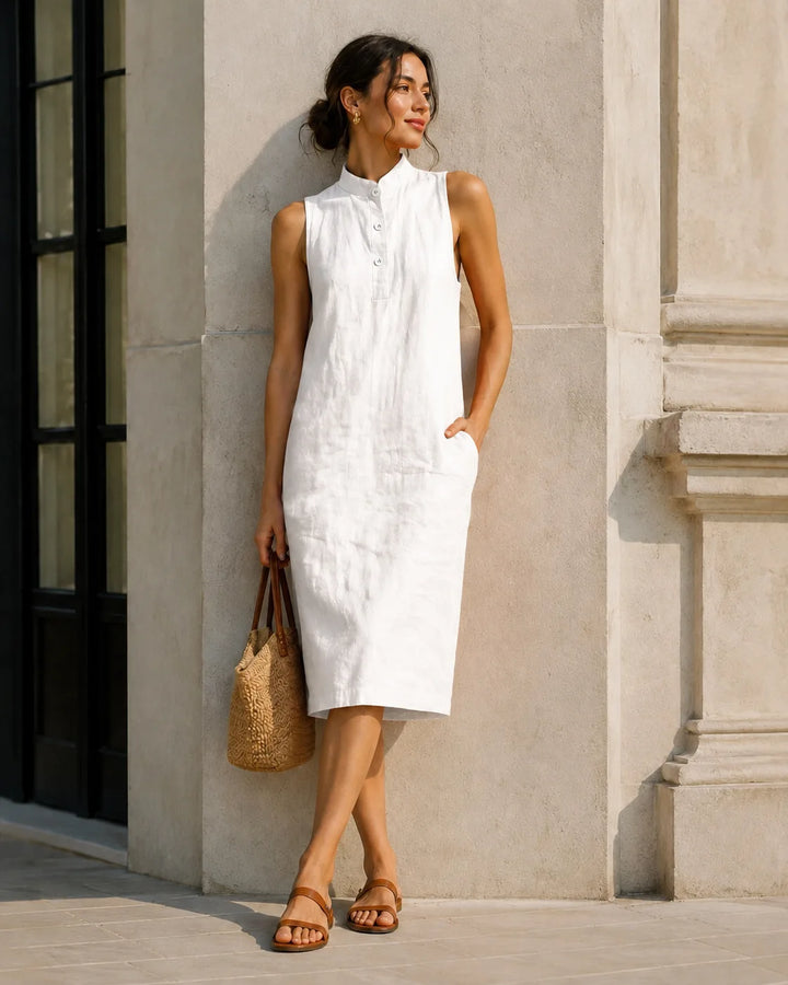 Clara Breathable Sleeveless Linen Midi Dress