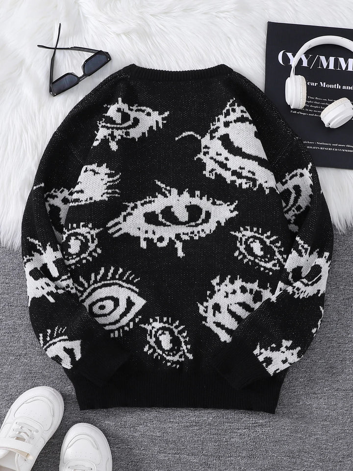 Black eye print sweater back view flat lay