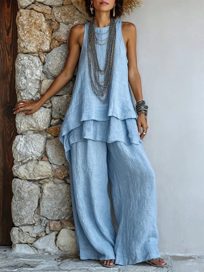 Rina Linen Blend Loose Pants Set