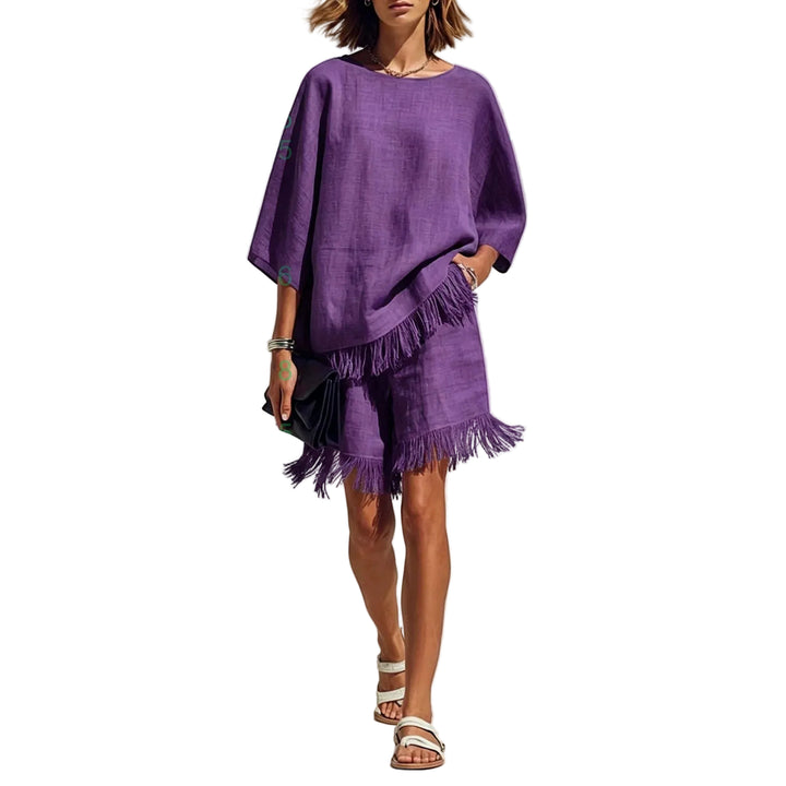 Phoebe Linen Fringe Cape Co-Ord Set