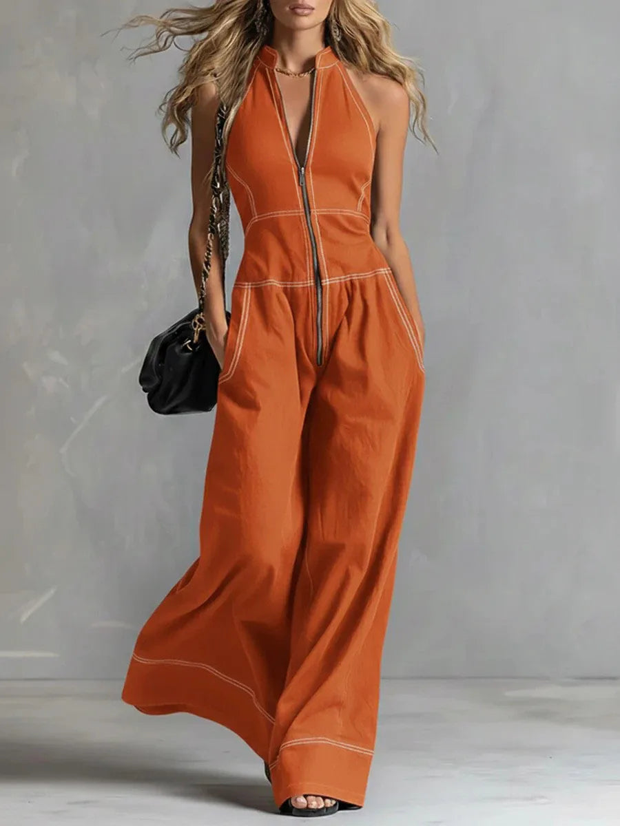 Kaia Zip Front Wide Leg Jumpsuit