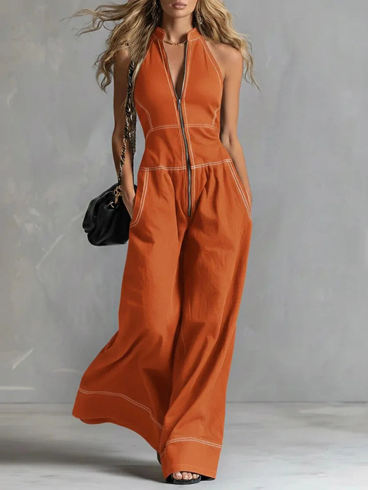 Kaia Zip Front Wide Leg Jumpsuit