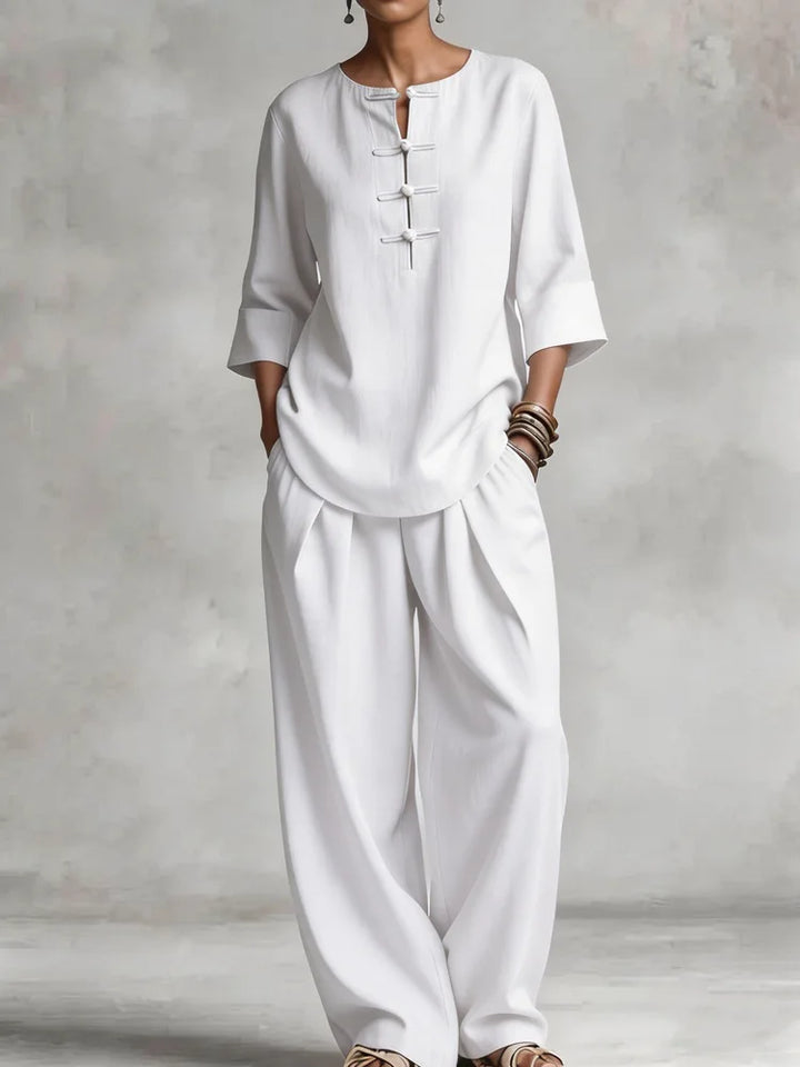 Angela Button Up Shirt Casual Trouser Set