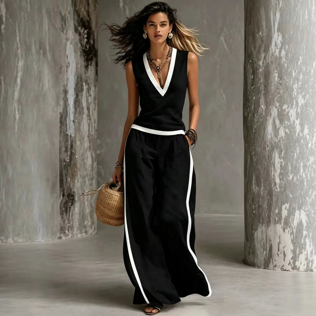 Audrey V Neck Sleeveless Linen Matching Set